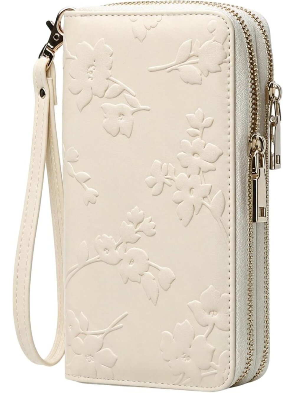 RFID Blocking Vegan Leather Wallet - Large Capacity Double Zip Wristlet Clutch